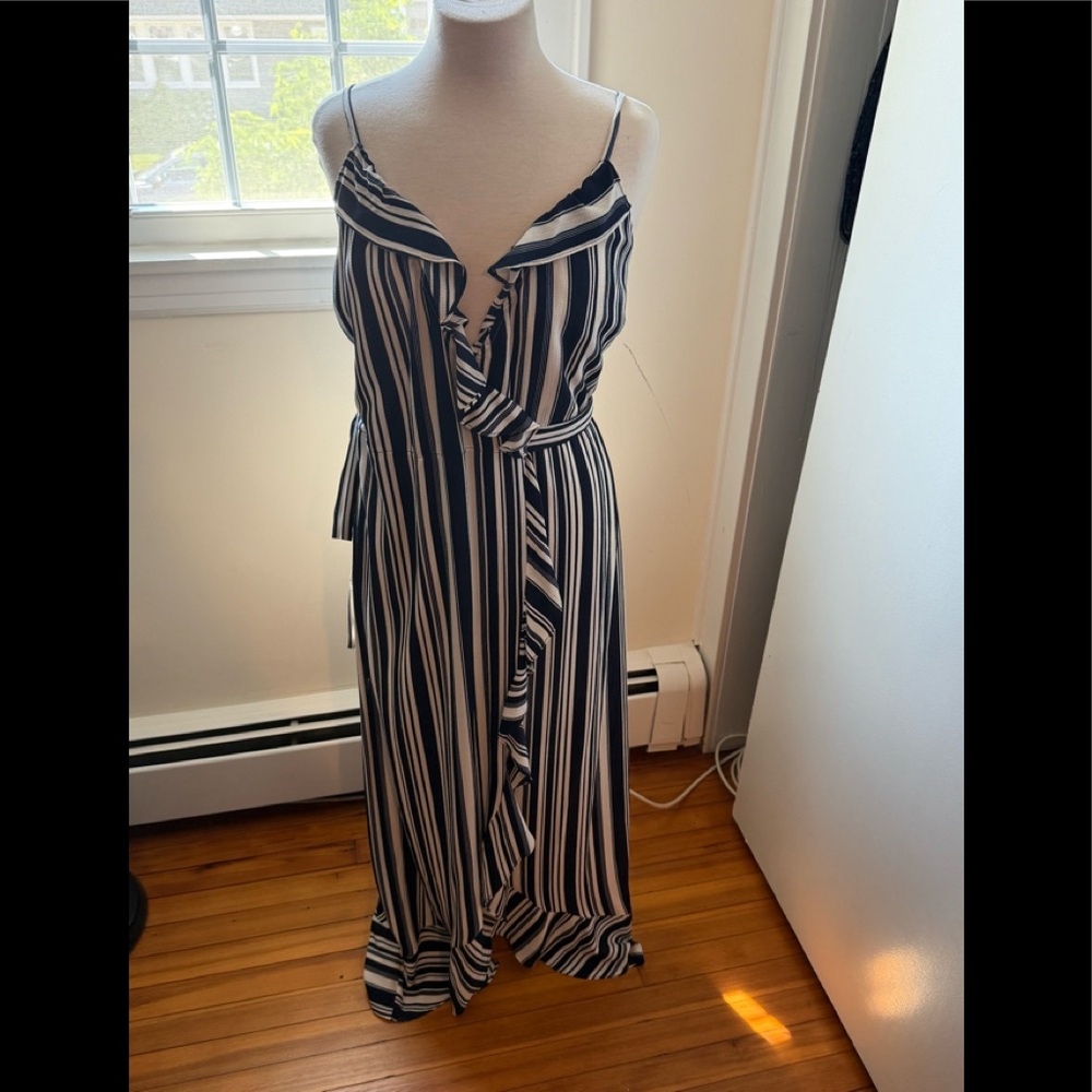 Aqua blue and white wrap dress L